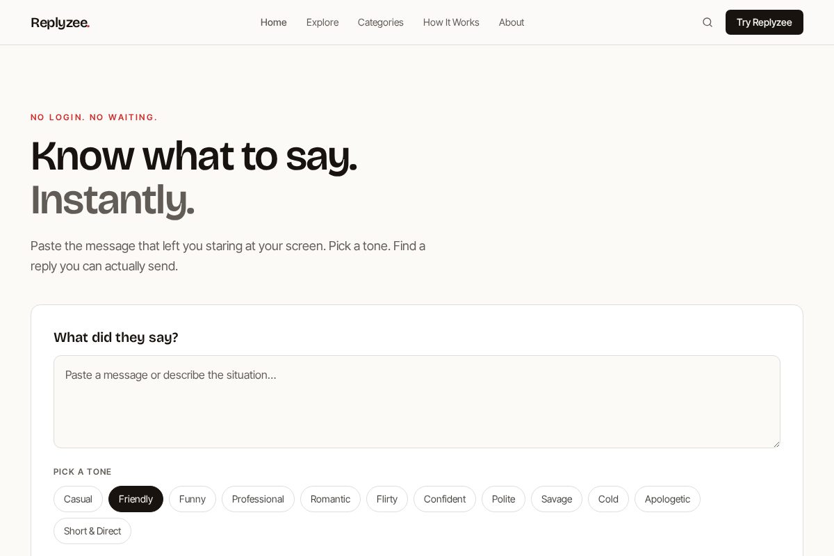 Screenshot of Replyzee website